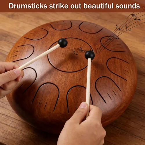 Miniatura 6 de 4 mazos de tambor de lengua de acero con mango de madera, mazos de xilófono con 8 cunas de dedo, palillos de percusión de goma para timbales