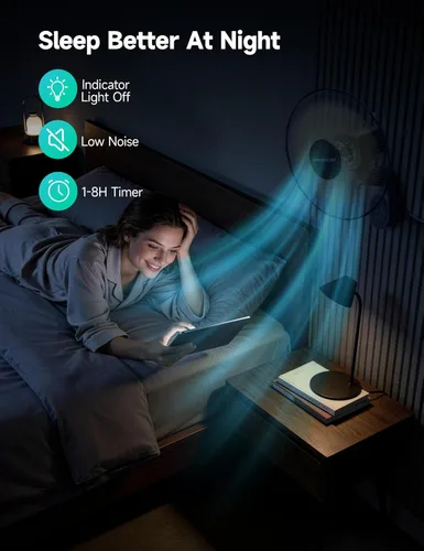 Miniatura 5 de VAGKRI Ventilador de montaje en pared de 16 pulgadas, ventilador oscilante silencioso con control remoto, 5 velocidades, temporizador de 8 horas