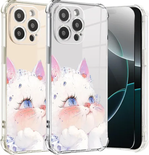 Roemary Buffertech - Funda estética de gato para iPhone 13 con diseño de gatito, patrón estético rosa con protector de pantalla [impacto de caída de