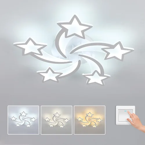 Miniatura 11 de Goeco Lámpara de techo Kidsroom, 3 modos de luz (3000 K/4500 K/6000 K) acrílico blanco cerca del techo, lámpara de techo de dibujos animados