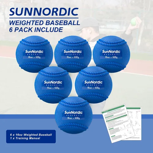 Miniatura 4 de SunNordic 6 Pack Weighted Baseballs Set (16 oz) - Weighted Baseballs for Hitting Training & Improved Power - Pitching Training Baseball for All