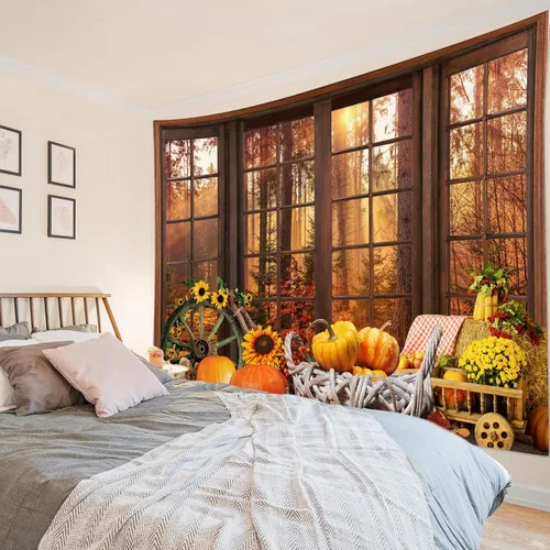 Miniatura 10 de HVEST Tapiz de Halloween de luna llena, lápida de cuervo negro, árbol muerto, tapiz para dormitorio, cementerio gris aterrador, bosque, decoración