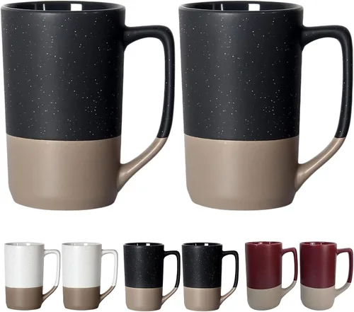 Miniatura 8 de Juego de 2 tazas de café grandes de 16 onzas, tazas de té negro para comedor, tazas altas de cerámica con asa, taza grande a granel con moteado