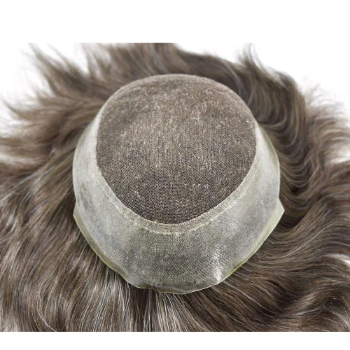 Miniatura 3 de French Lace Mens Toupee Sistema de cabello humano Toupee para hombres Pieza de cabello humano real invisible PU línea capilar natural protesis