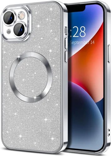 Miniatura 8 de Hython Funda para iPhone 13 Pro Max con purpurina, fundas magnéticas transparentes para teléfono con protector de lente de cámara