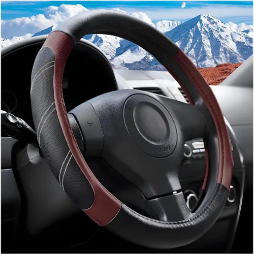 Miniatura 10 de Zpana Funda para volante de automóvil, de piel de fibra de carbono de 15 pulgadas, protector antideslizante para volante con forro, accesorios