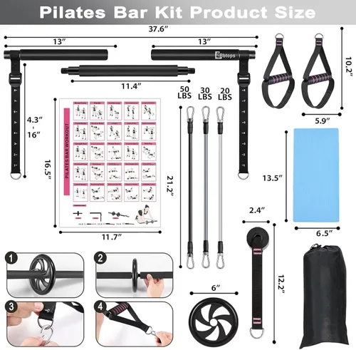 Miniatura 5 de BBTOPS Kit de barra de pilates con bandas de resistencia, barra de ejercicio de equipo de pilates con rodillo de abdominales para entrenamiento
