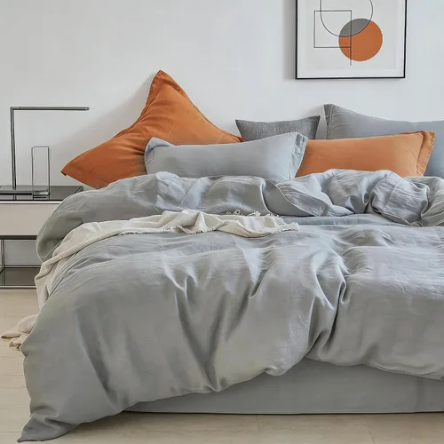 Miniatura 53 de Simple&Opulence Juego de funda de edredón 100% lino, 2 piezas, estilo básico, lino lavado francés, color sólido, suave, transpirable, con cierre