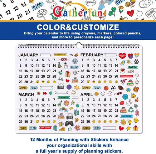Miniatura 2 de Calendario de pared para colorear 2026-2027 – 11.6 x 17 pulgadas, 12 meses, sin fecha, hogar o calendario, seguimiento de actividades y calendario