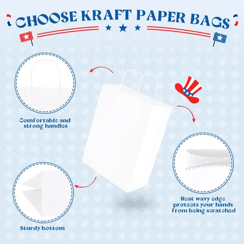 Miniatura 3 de Bolsas de papel blanco MESHA con asas 10x5x13 pulgadas, paquete de 50, grandes bolsas de regalo de papel kraft con asas a granel para pequeñas