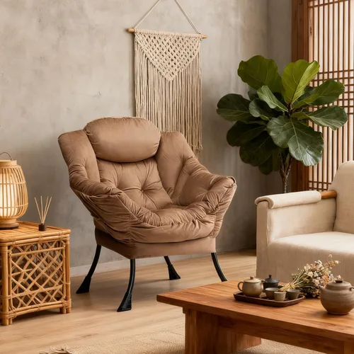 Miniatura 2 de HollyHOME - Silla perezosa con reposabrazos y bolsillo lateral, cómoda silla de sala de acento, sofá de ocio para sala de estar, recámara