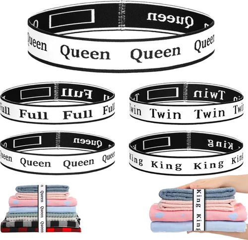 4 piezas de bandas organizadoras de sábanas con etiquetas para ropa de cama elástica, almacenamiento de armario de lino, organizador de juego de