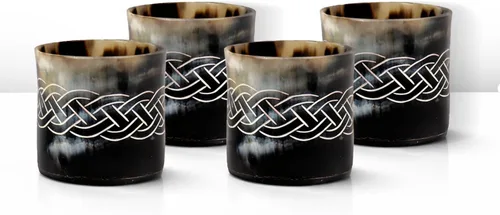 Miniatura 56 de Handicrafts Home Juego de 4 vasos de chupito hechos a mano, patrón entrecruzado de 6.5 onzas, chupitos de whisky vikingo naturales para cócteles