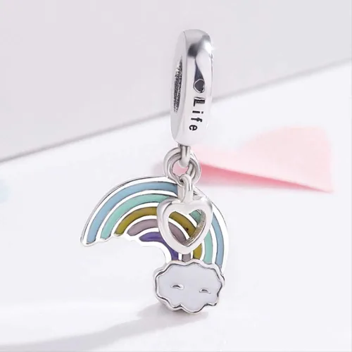 Miniatura 2 de Abalorio de arco iris de plata de ley 925 con dije de estrella y corazón para pulsera Pandora