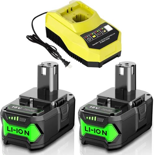 Paquete de 2 baterías de repuesto de 8.0Ah para batería Ryobi de 18 V con cargador P117 de litio compatible con Ryobi 18 voltios ONE+ Plus P102 P103