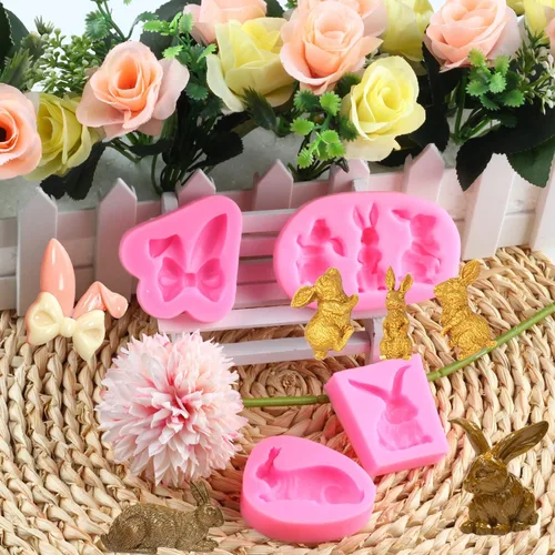 Miniatura 3 de Mujiang Molde para fondant de conejo, orejas de conejo de Pascua, moldes de silicona para decoración de pasteles, juego de 4