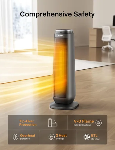 Miniatura 7 de PELONIS PTH15A4BGB Torre de cerámica 1500W Calefactor de espacio interior con oscilación, control remoto, termostato programable y temporizador