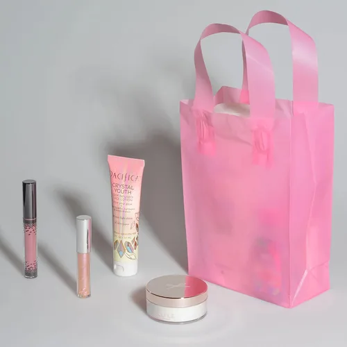 Miniatura 3 de Prime Line Packaging Bolsas de regalo rosadas, bolsas de regalo de plástico esmerilado con asas para pequeñas empresas, golosinas, compras