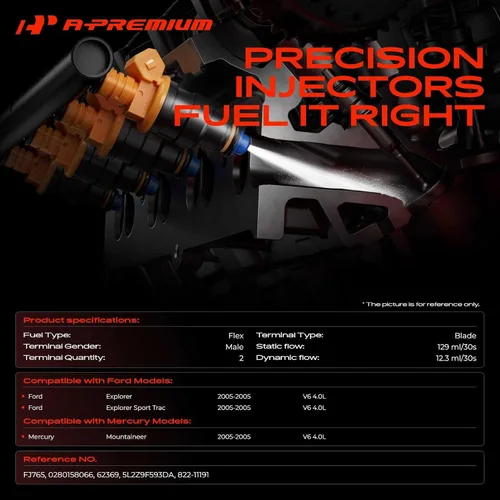 Miniatura 2 de A-Premium Inyectores de combustible compatibles con Ford Explorer, Explorer Sport Trac y Mercury Mountaineer 2005 V6 4.0L, Flex, juego de 6