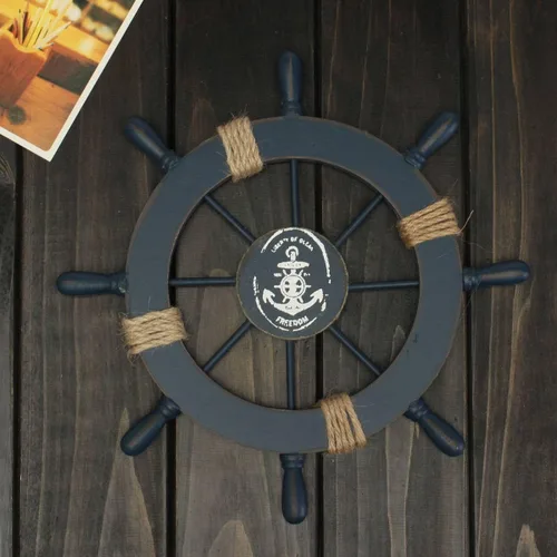 Miniatura 2 de rosenice Barco Rueda de madera náutica barco rueda pared decoración azul oscuro