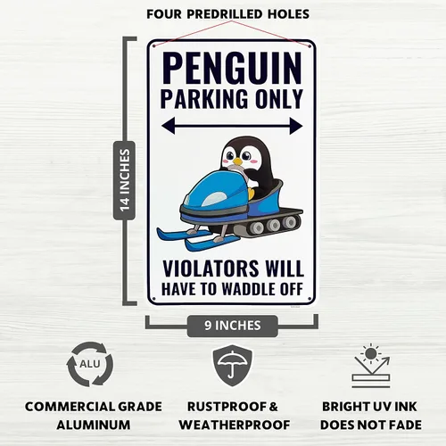 Miniatura 2 de Venicor Decoración de letrero de pingüino, 9 x 14 pulgadas, aluminio, bonitos regalos de pingüinos para mujeres y niños, decoración de fiesta