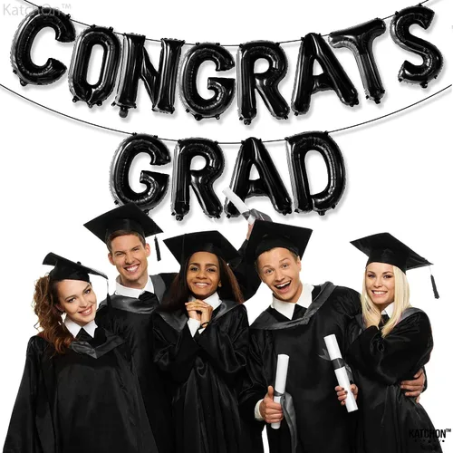 Miniatura 3 de Decoraciones de graduación 2026 Globos negros de graduación de felicitaciones – 16 pulgadas Cartel negro de felicitaciones graduadas Cartel