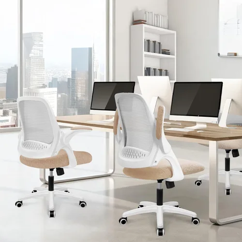 Miniatura 8 de NEO CHAIR Silla de escritorio para oficina, computadora, gaming, ergonómica con soporte lumbar, altura ajustable, ruedas giratorias, brazos Beige
