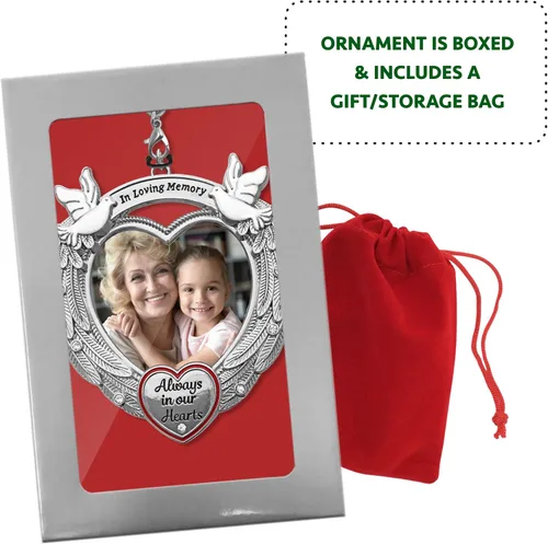 Miniatura 5 de Loving Memory - Adorno de foto de Navidad, incluye un dije fechado de 2025 y 2026, alas de ángel con palomas esmaltadas, joya de cristal