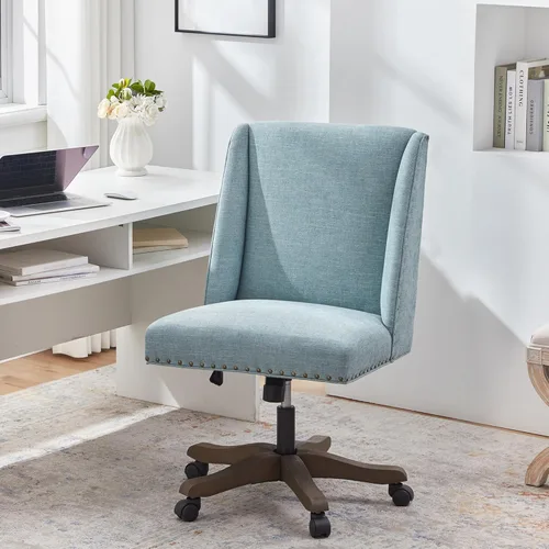 Miniatura 13 de Zihanhome Silla de Oficina para Casa sin Brazos con Patas de Madera, Silla de Escritorio de Oficina Tapizada Ajustable Moderna sin Brazos Silla