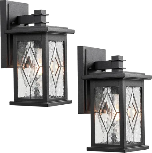 Miniatura 7 de Aplique de pared al aire libre con ondas de agua negro mate, pantalla de vidrio hecha a mano, impermeable, luz de porche al aire libre, montaje