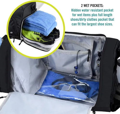 Miniatura 4 de Ultimate Gym Bag 2.0 La bolsa de lona duradera diseñada por Crowdsource con 10 compartimentos óptimos, incluida la bolsa resistente al agua, Negro