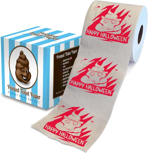 Miniatura 10 de Printed TP Papel higiénico impreso con texto en inglés "Beware of Devil" de Halloween, rollo de papel higiénico aterrador para sorpresa, broma, Rojo