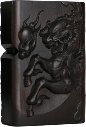Miniatura 25 de Carcasa exterior tallada en madera negra de ébano natural para kit de inserción Zippo (Kwan Yin Goddess Dragon Phoenix)