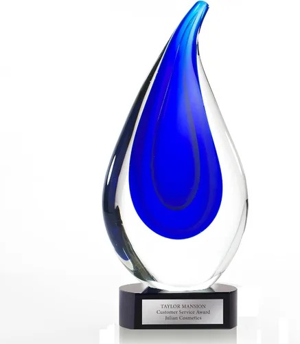 Miniatura 6 de Baudville Trofeo de lágrima de cristal grabado Azul-oro redondo