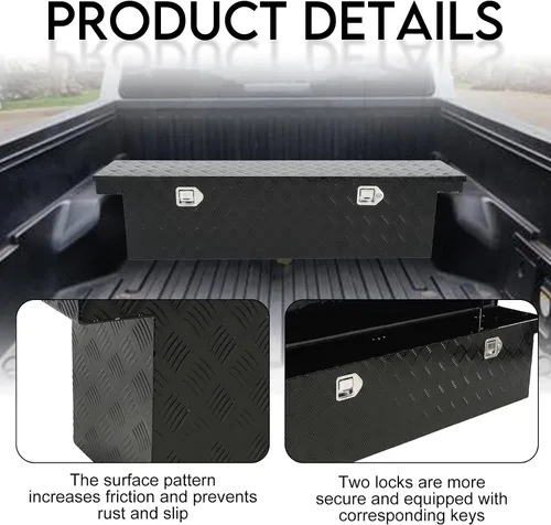 Miniatura 5 de BLACKHORSE-RACING Caja de herramientas resistente de aluminio para camioneta pickup con patrón de 5 clavos, con asas laterales, cerradura y llave