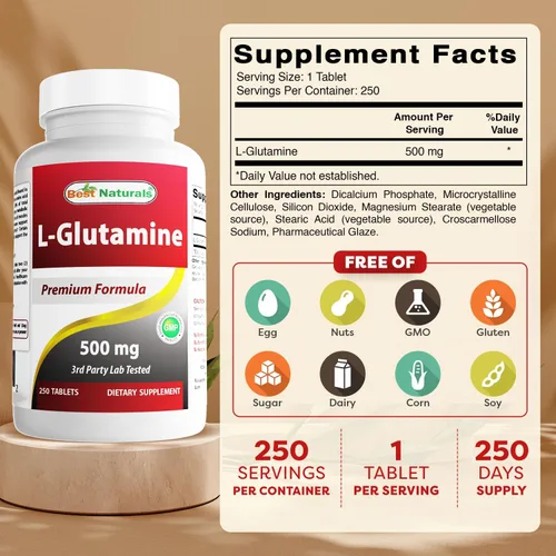 Miniatura 2 de Best Naturals L-Glutamina 500 mg 250 Comprimidos