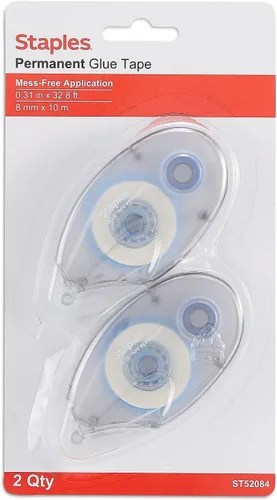 STAPLES Cinta adhesiva permanente, 1/3" x 393", paquete de 2 – Adhesivo enrollable para manualidades, montaje y proyectos de papel