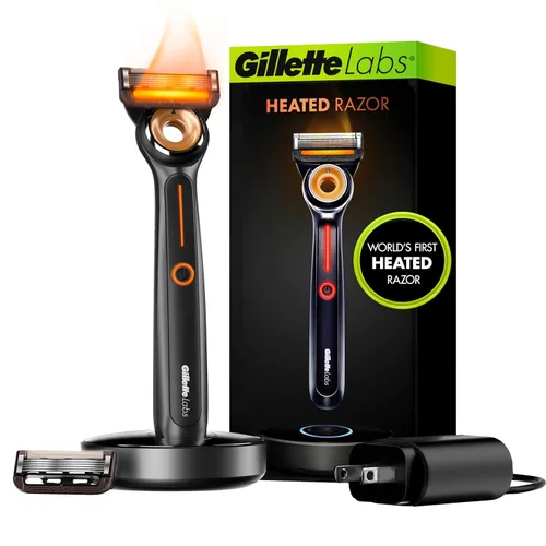 Gillette GilletteLabs - Kit de afeitado térmico para hombres, 1 mango, 2 recambios de cuchillas de afeitar, 1 base de carga
