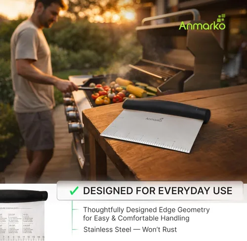 Miniatura 6 de Espátula y picadora de metal de acero inoxidable - Excelente como cortador de masa para pan y masa de pizza - Utensilio de cocina multiuso