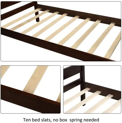 Miniatura 6 de anwickjeff Base de cama individual de madera moderna con cabecero, marco de cama de plataforma tamaño individual, camas individuales, cama
