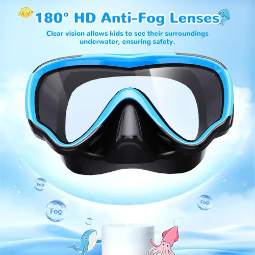 Miniatura 7 de VegoVia Gafas de natación para niños con cubierta para la nariz, antiempañamiento de visión amplia, máscara de natación transparente para niños