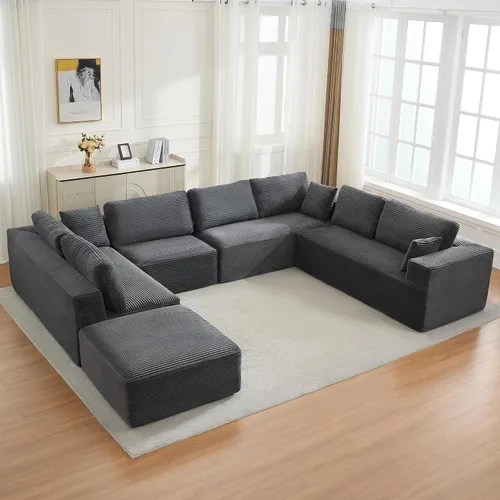 Miniatura 14 de Sofá modular Cloud de 106 pulgadas con diván en forma de L, moderno sofá modular sin hueso con asiento profundo, sofás tapizados para sala de estar