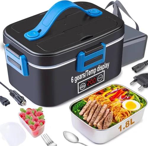 Miniatura 12 de Nifogo 100W Heated Bowl for Car and Truck and Office Electric Lunch Box 3 in 1 Stainless Steel 12 V 24 V and 230 V – Lunch Box 1.5 L x 2 with Grey