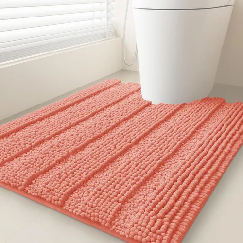 Miniatura 33 de ACCUMTEK - Juego de alfombras de baño a rayas beige de 3 piezas, ultrasuaves, antideslizantes de chenilla, alfombras de baño mullidas y absorbentes