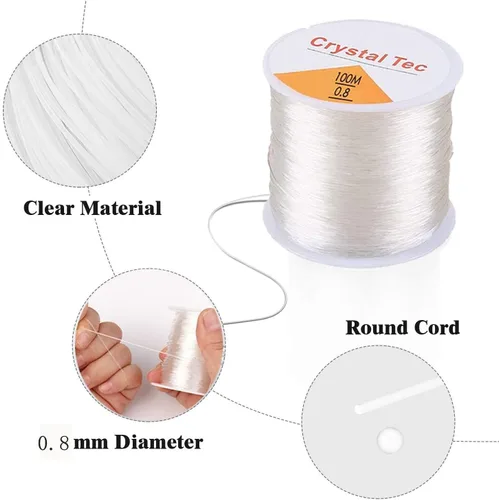 Miniatura 3 de Hilo elástico de 0.031 pulgadas para pulseras, 3 rollos de cordón elástico, cuerda elástica de cuentas de cristal para pulseras, cuentas