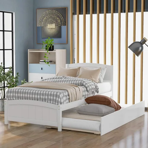 Miniatura 8 de Merax Cama de plataforma de madera tamaño individual, marco de cama con cama nido, no requiere somier, color espresso