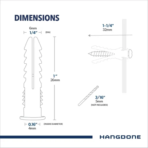 Miniatura 3 de Anclajes de pared acanalados #8-#10 de 1 pulgada con tornillos, paquete de 100, blanco, anclaje de plástico para paneles de yeso/hormigón, tornillo