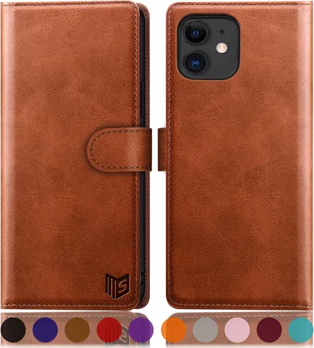 SUANPOT Funda de piel tipo cartera para iPhone 11 de 6.1 pulgadas (Non 11 Pro de 5.8 pulgadas) con bloqueo RFID, soporte para tarjetas de crédito,