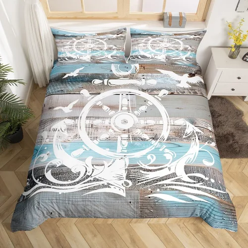 Erosebridal Funda de edredón de ancla náutica, juego de ropa de cama con brújula oceánica, tamaño individual para niños, adolescentes, adultos,