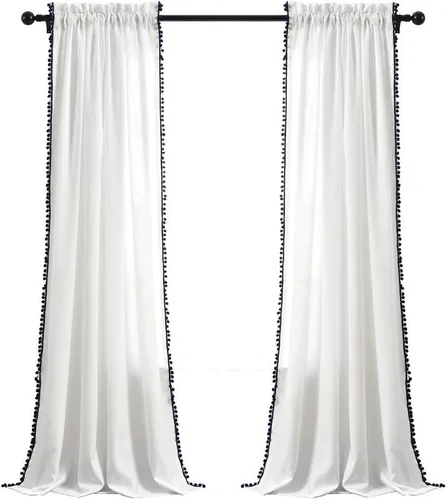 Miniatura 8 de Triangle Home Fashions - Panel de cortinas para vidrio con pompón para decoración de lujo